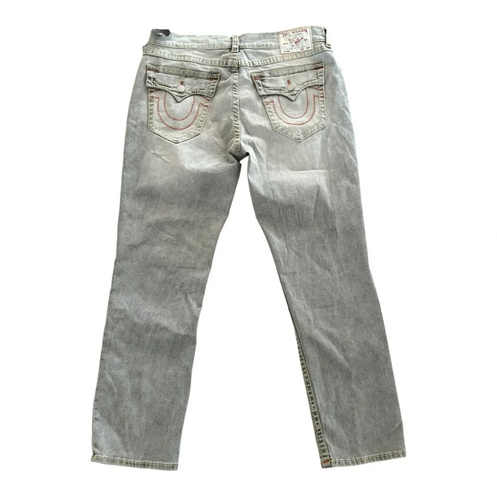 TRUE RELIGION Geno Flap Pocket Slim Fit Jeans Grey Silvery Wash Size 36 NEW